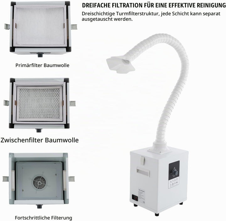 Lötrauchabsorber - Leistungsstarke 258m³/h 150W Absaugung, geräuscharmes, 3-stufiges Filtersystem mi