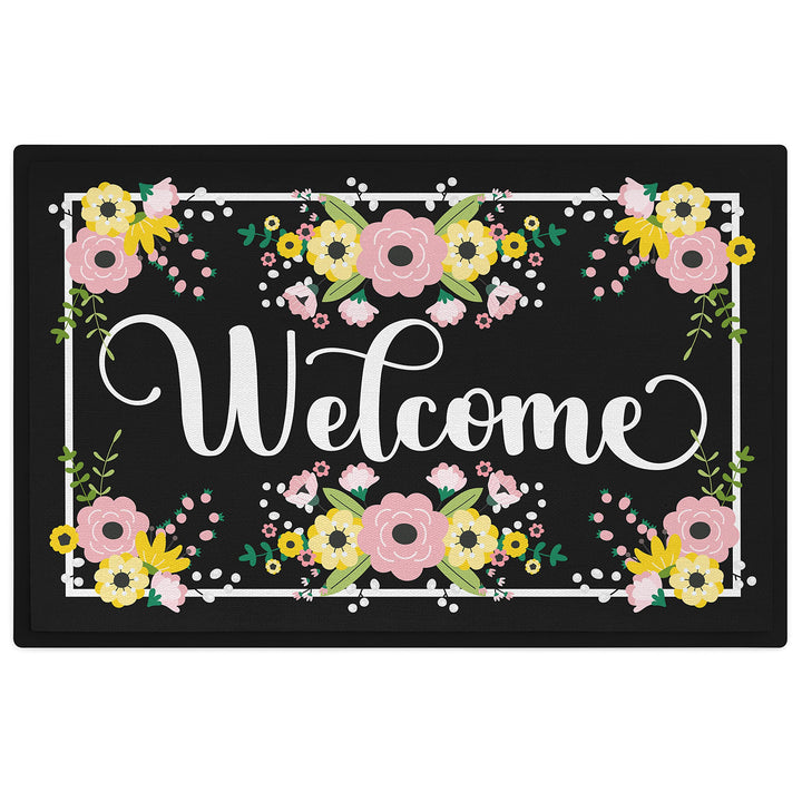 Trendation - Welcome Fussmatte Blumen Muster Grafik Geschenk Neue Wohnung Willkommen Aussen und Inne