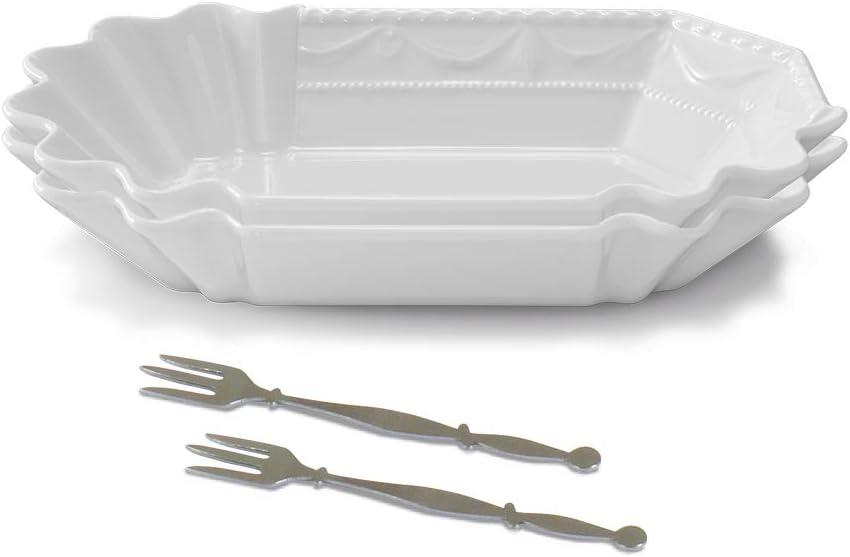 KPM Berlin KURLAND Currywurstschalen-Duo-Set mit 2 Piekern, Porzellan, Schalen-Set, Pommesschalen, h