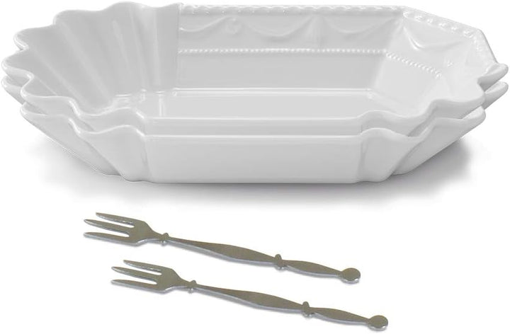 KPM Berlin KURLAND Currywurstschalen-Duo-Set mit 2 Piekern, Porzellan, Schalen-Set, Pommesschalen, h