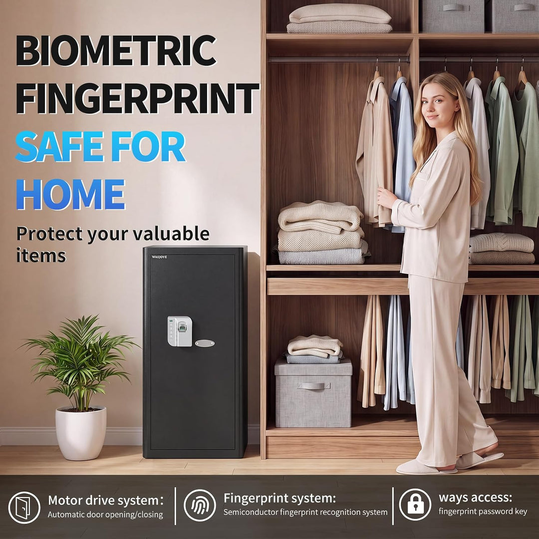 WASJOYE 103L Grosser Fingerabdruck Tresor für Zuhause, Safe mit Feuerfeste Schublade, Biometrischer