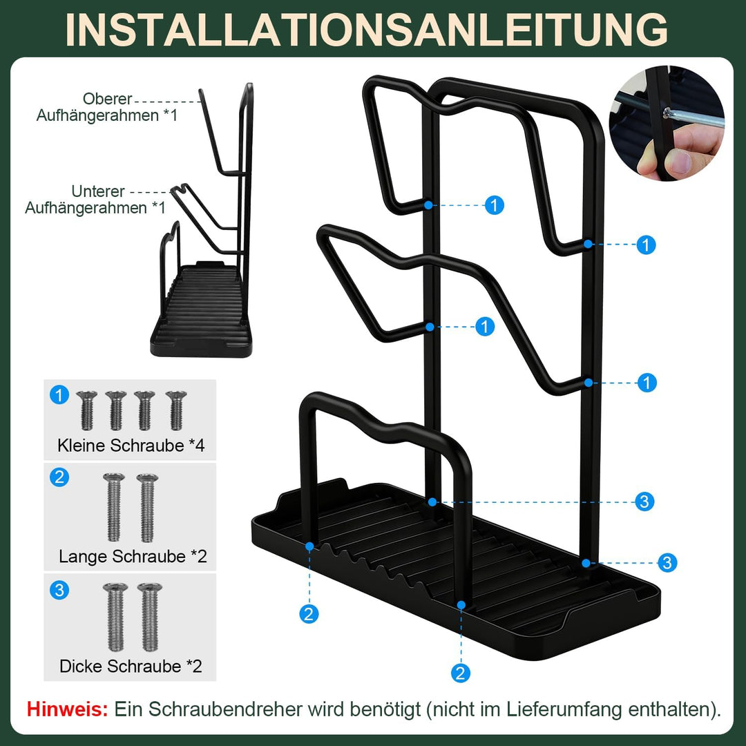 Topfdeckel Organizer Küchenregal mit Löffelablage: 2-in-1-Design Topfdeckelhalter Aufbewahrungsregal