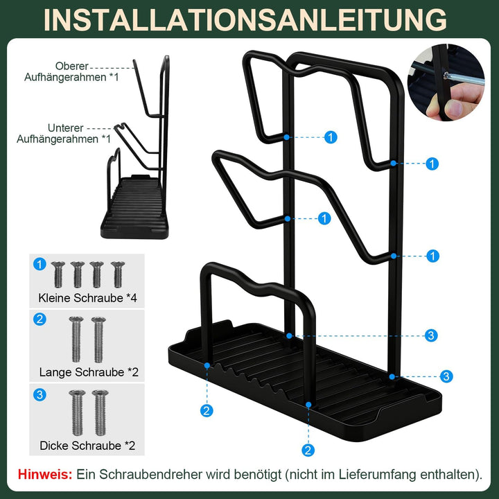 Topfdeckel Organizer Küchenregal mit Löffelablage: 2-in-1-Design Topfdeckelhalter Aufbewahrungsregal