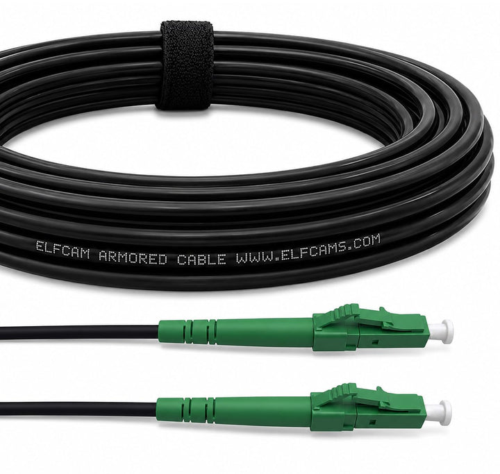 Elfcam® - 15m Gepanzerte Glasfaserkabel LC/APC auf LC/APC Stecker, Simple Singlemode 9/125μm OS2 Pat