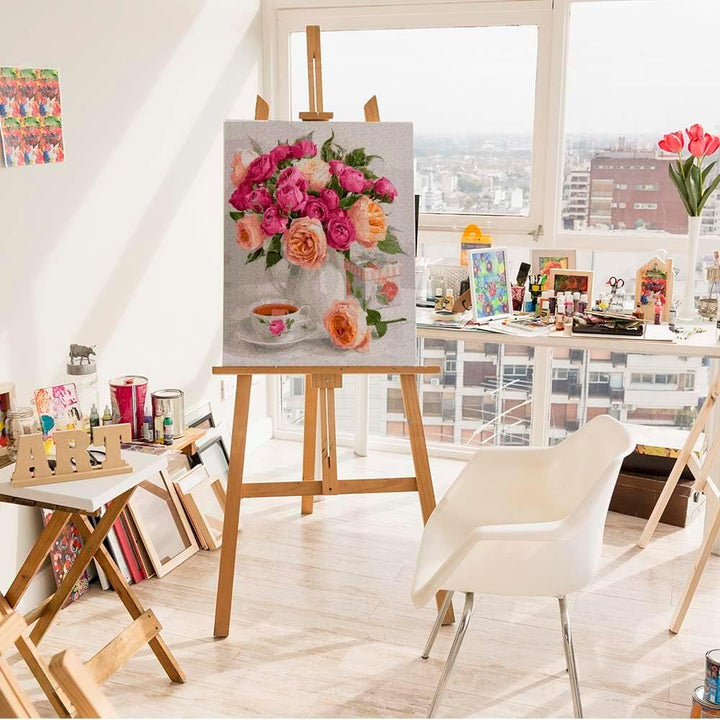 Artnapi Malen nach Zahlen Erwachsene mit Rahmen | DIY Handgemalt | Blumen - Rosenstrauss auf dem Tis