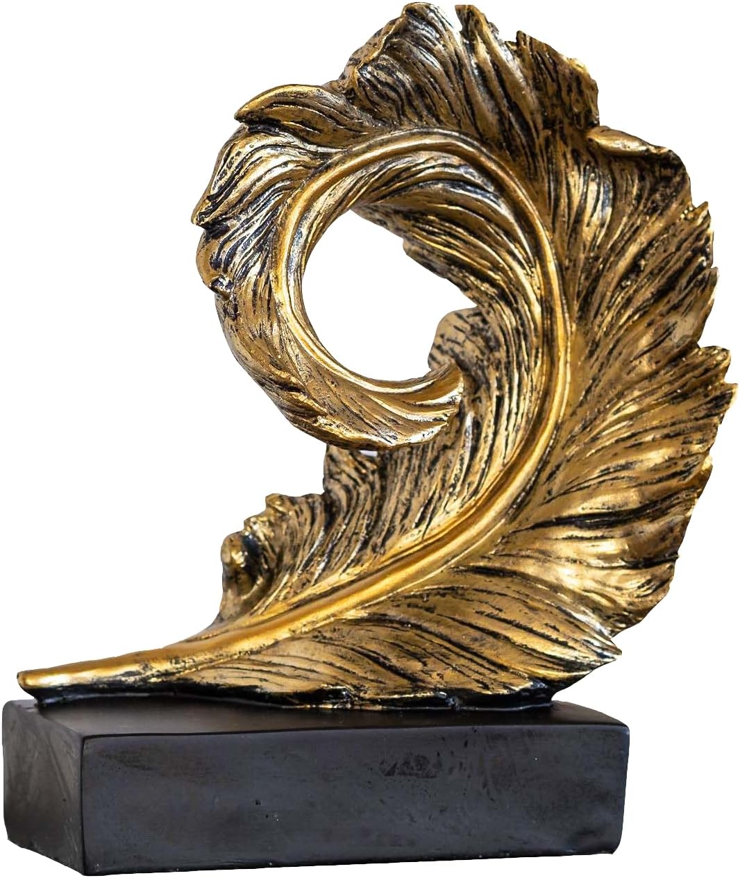 IDYL Moderne Skulptur Figur Resin Feder auf Sockel | goldfb. | Masse: 30x20x11 cm | Material: Polyre