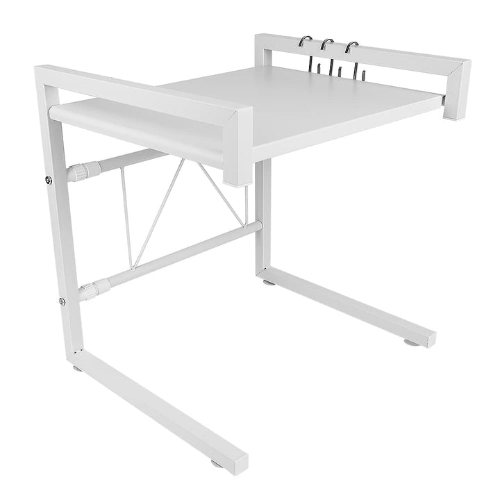 Teleskop-Küchenorganizer aus Edelstahl, Küchenregal mit 3 Haken, Verstellbereich 40-65cm (Weiss), We