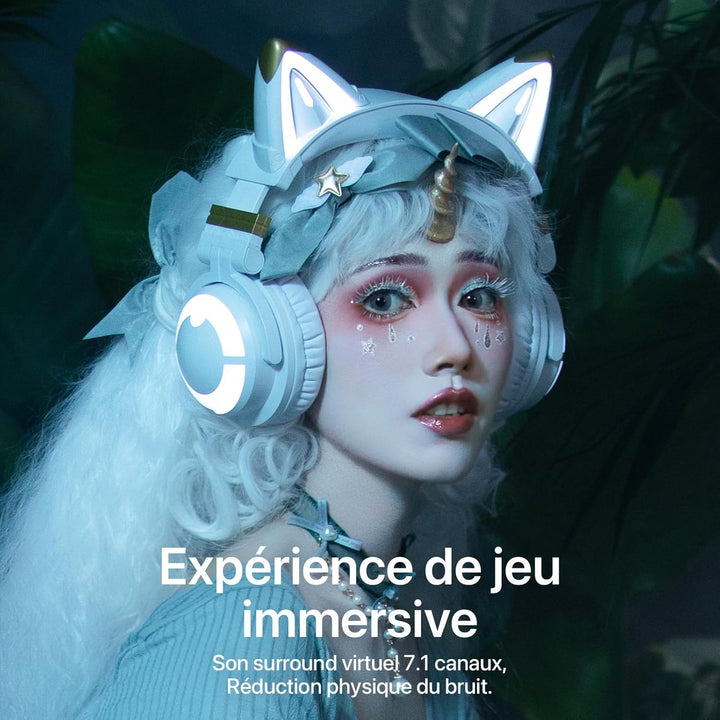 YOWU RGB Cat Ear Kopfhörer 3G Wireless 5.0 Faltbares Gaming-Headset mit 7.1 Surround Sound, integrie