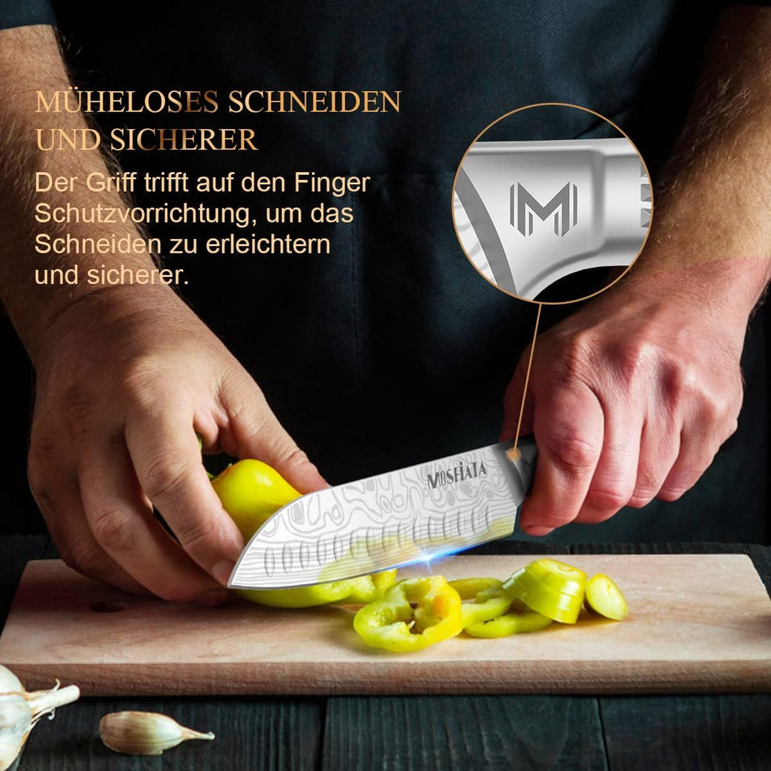 MOSFiATA Küchenmesser Set Edelstahl, 5pcs Küchenmessersets, Kochmesser, Santoku Messer, Utility Mess