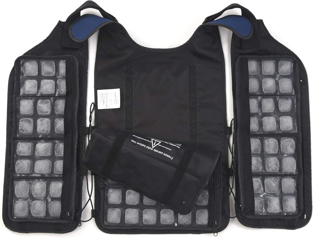 FlexiFreeze Ice Vest – Persönliche Kühlweste für Wärmeregelung, Marineblau Mit Reissverschluss., Mit