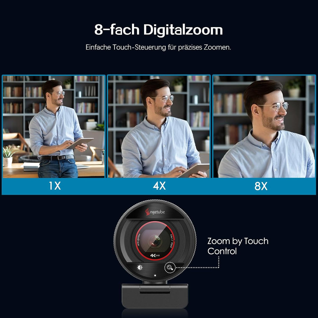 Angetube 4K Webcam für PC, 1080P@60FPS Streaming-Kamera mit PDAF Autofokus, AI Rauschunterdrückung,