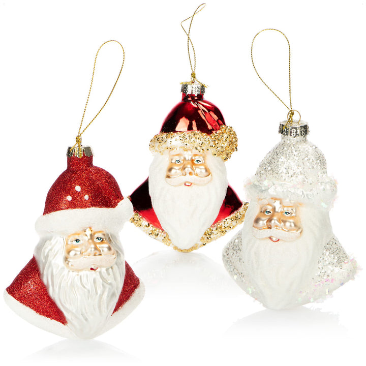 com-four® 3X Premium Christbaumschmuck - Weihnachtsmann aus echtem Glas - besondere Baumkugeln als W