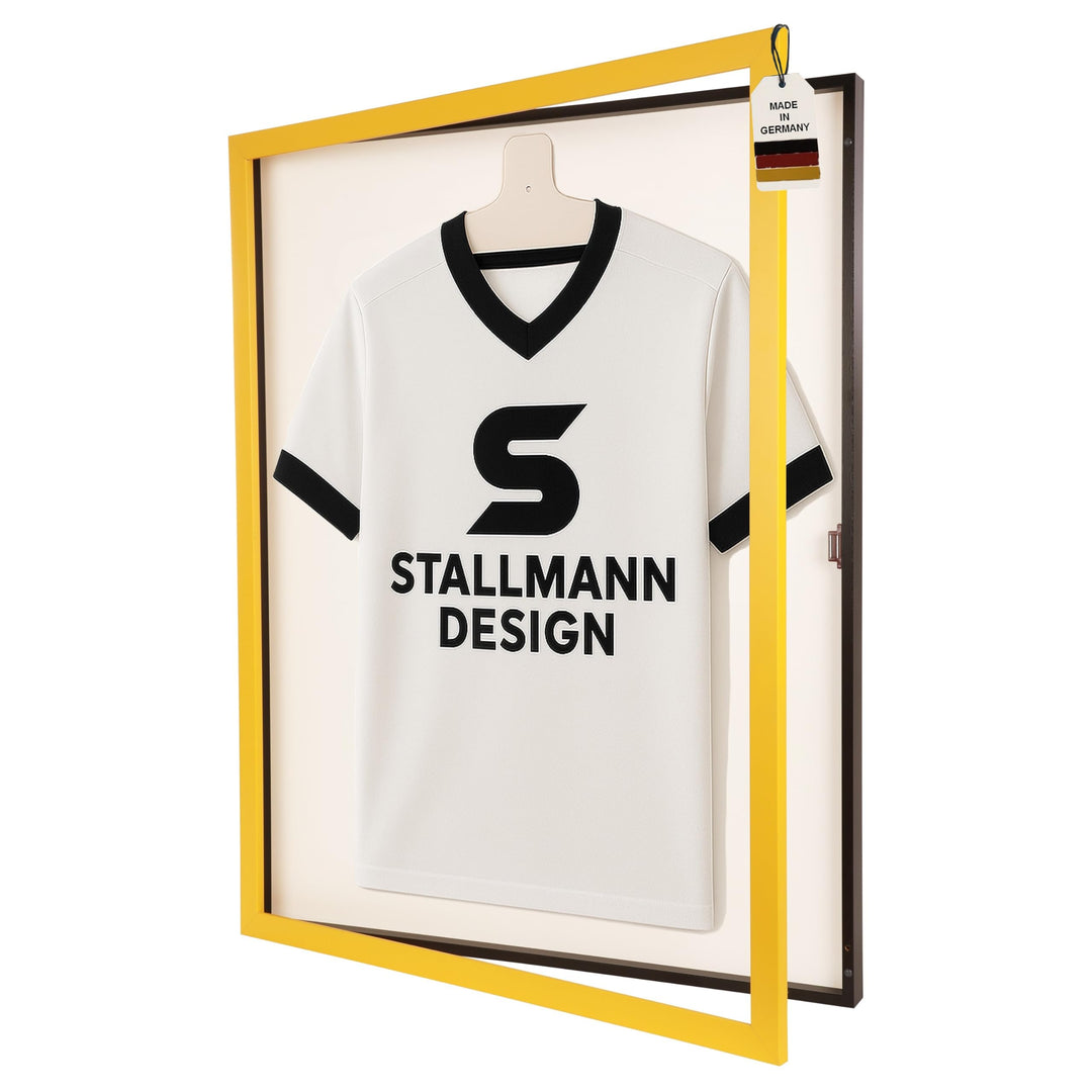 Trikotrahmen mit Drehtür – 'Gelb-Schwarz' - Rückwand Weiss | Grösse: 90x70cm - von vorne bestückbar