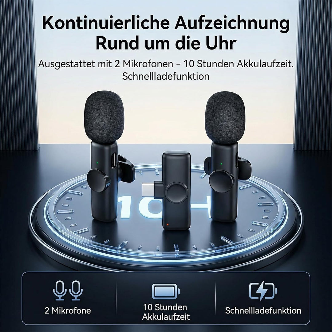 TNSLAND 2 Stück Kabelloses Lavalier Mikrofon, Ansteckmikrofon Mini Mikrofon mit Geräuschunterdrückun