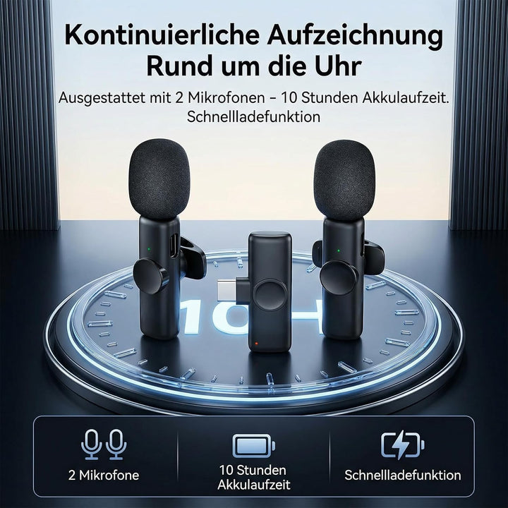 TNSLAND 2 Stück Kabelloses Lavalier Mikrofon, Ansteckmikrofon Mini Mikrofon mit Geräuschunterdrückun