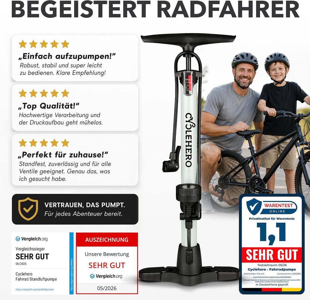 Fahrradpumpe alle Ventile Test SEHR GUT - 10 Jahre Garantie Leistungsstarke Fahrrad Pumpe Luft – Ren