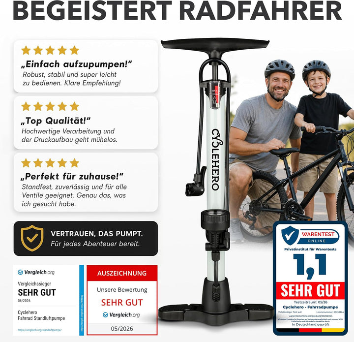 Fahrradpumpe alle Ventile Test SEHR GUT - 10 Jahre Garantie Leistungsstarke Fahrrad Pumpe Luft – Ren