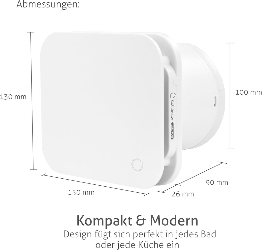 Turbionaire Trend Plus Abluftventilator für Bad, Küche, Fernbedienung, Multifunktion, max. 5,7 W, 7
