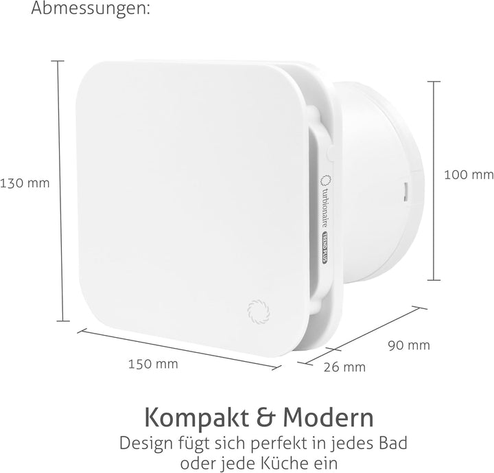 Turbionaire Trend Plus Abluftventilator für Bad, Küche, Fernbedienung, Multifunktion, max. 5,7 W, 7