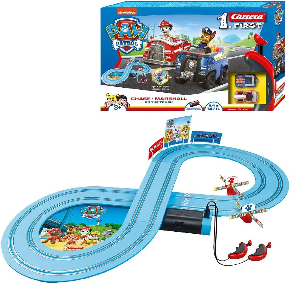 Carrera 369-3033 FIRST PAW PATROL On the Track 2,4m Rennstrecken-Set | 2 ferngesteuerte Fahrzeuge mi