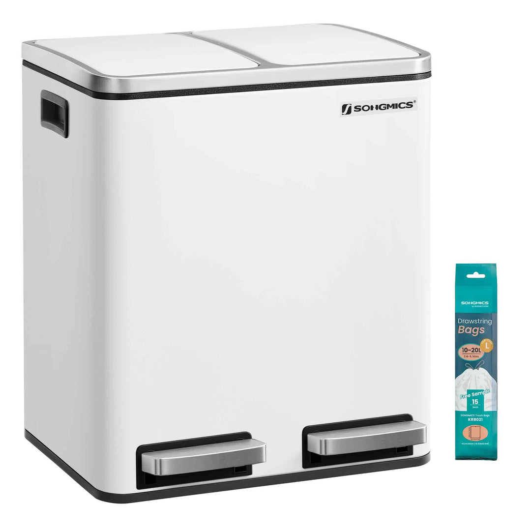 SONGMICS Mülleimer Küche, 2 x 15 Liter, Mülltrennsystem 2 Fächer, Abfalleimer, Treteimer, für gelben