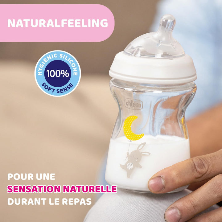 Chicco Natural Feeling Anti-Kolik Babyflasche für 0+ Monate, 250 ml, mit Weichem Silikonsauger und D