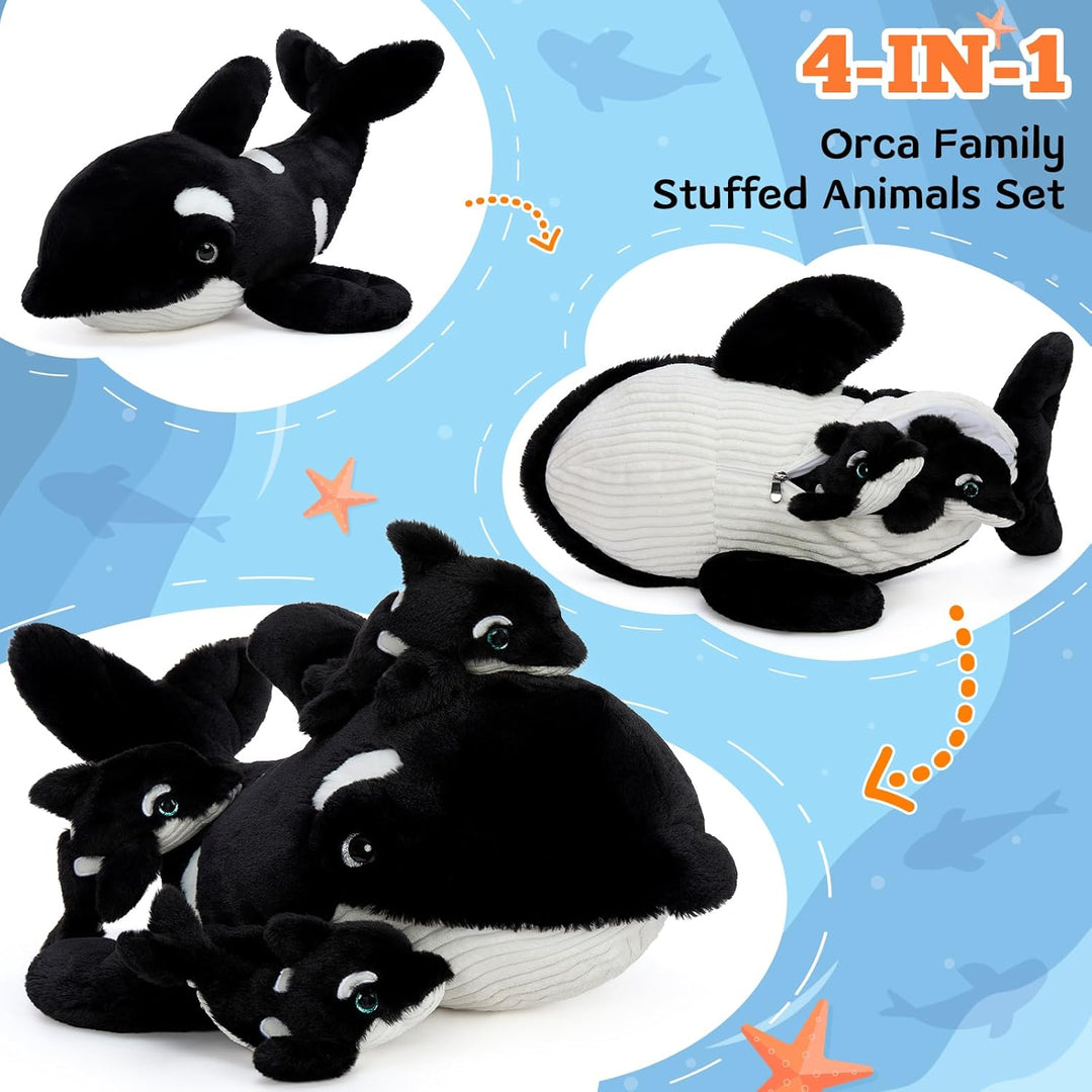 MorisMos gross Orca Plüschtier Stofftier, 60cm lang riesen Orca Wal Kuscheltier mit Babys im Bauch,