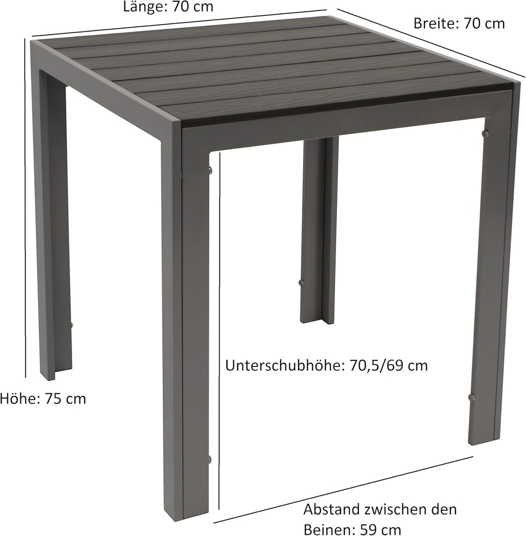 DEGAMO Bistrotisch Sorano 70x70cm rechteckig, Gestell Aluminium Silbergrau, Tischplatte Kunstholz du
