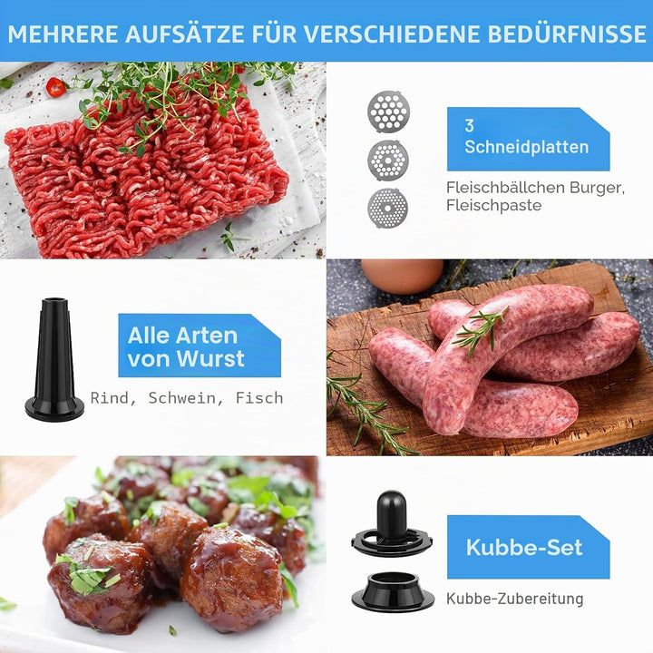 COOCHEER Fleischwolf Elektrisch 5 in 1 Multi Küchenmaschine Fleischzerkleinerer Wurstmaschine Edelst