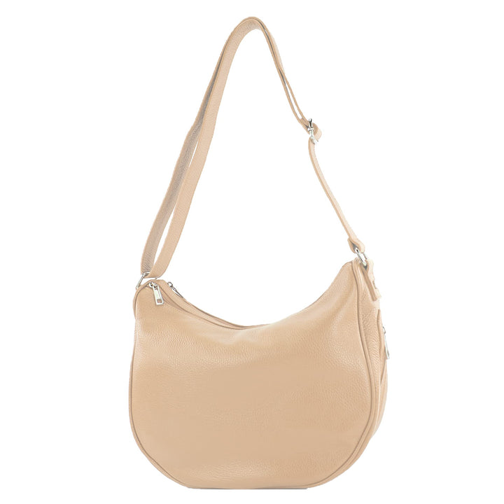 modamoda de - T222 - ital. Umhängetasche Schultertasche aus Leder Beige, Beige