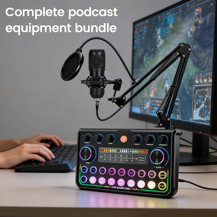 Podcast Mikrofon Bündeln für 2, Audiomischer mit Mikrofonen Audio-Interface Kondensator-Mikrofon mit