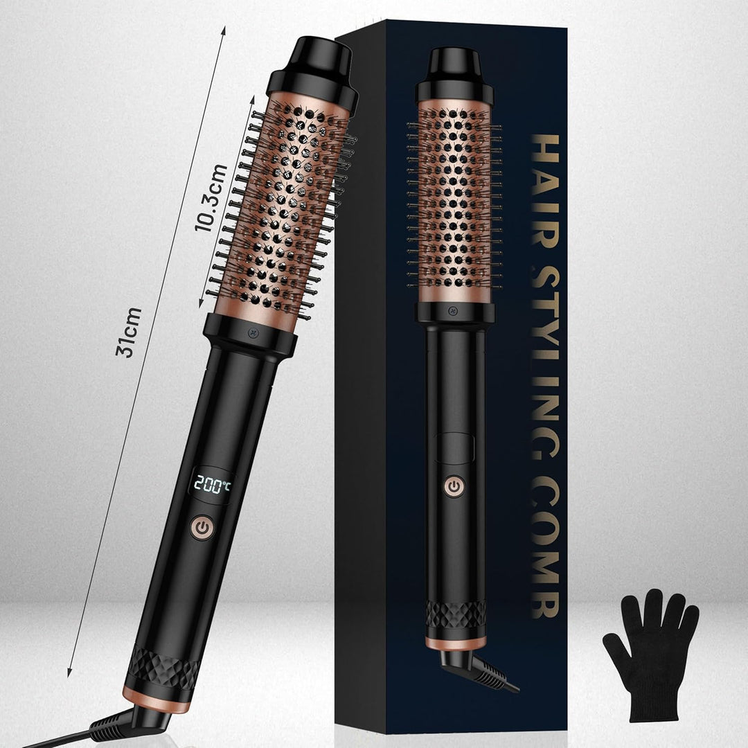 Thermobürste 3 in 1, 38mm Thermal Brush LCD 120-200℃ Dual PTC Heated Round Brush, Lockenbürste, Glät