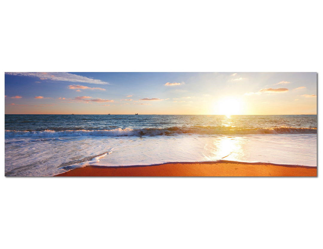 Paul Sinus Art Panoramabild auf Leinwand und Keilrahmen 120x40cm Strand Meer Sonnenuntergang Horizon