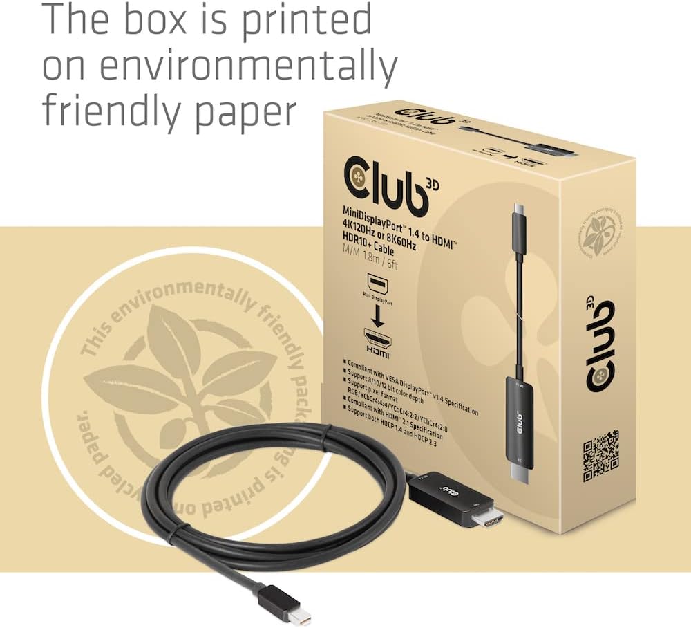 Club3D CAC-1187 MiniDisplayPort™ 1.4 auf HDMI™ 4K120Hz oder 8K60Hz HDR10+ Kabel 1,8m St./St., CAC-11