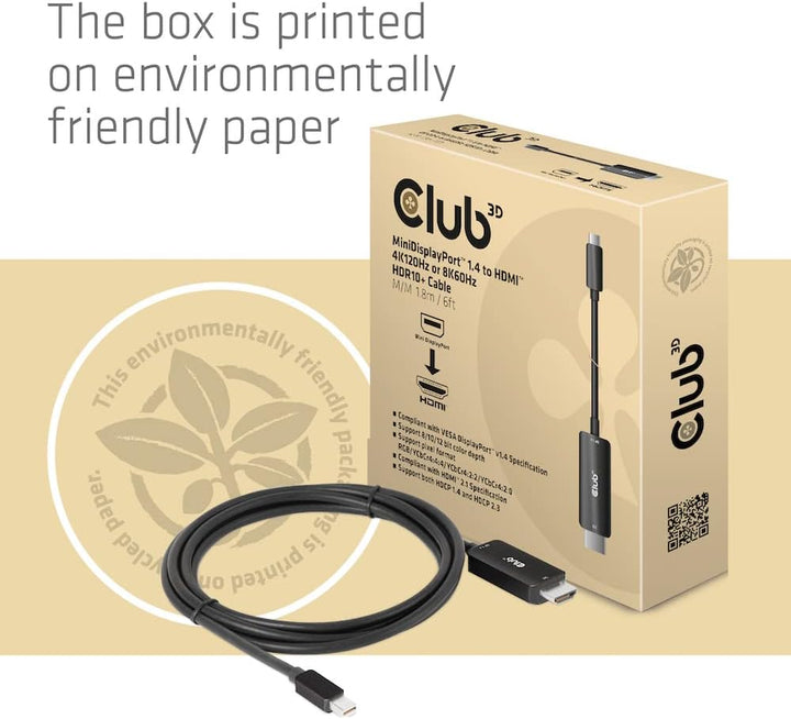 Club3D CAC-1187 MiniDisplayPort™ 1.4 auf HDMI™ 4K120Hz oder 8K60Hz HDR10+ Kabel 1,8m St./St., CAC-11