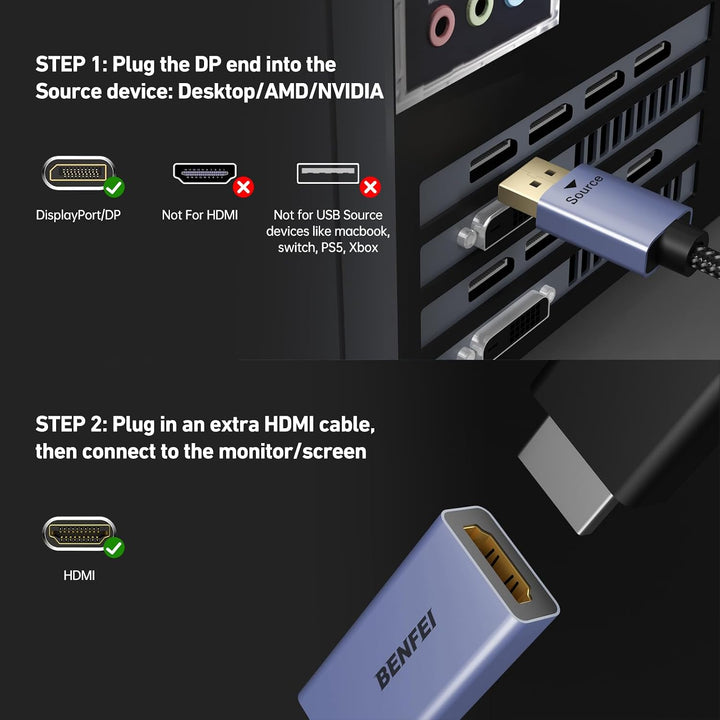 BENFEI 4K DisplayPort auf HDMI 5 Stück, Unidirektional DisplayPort DP Computor zu HDMI Monitor Verbi