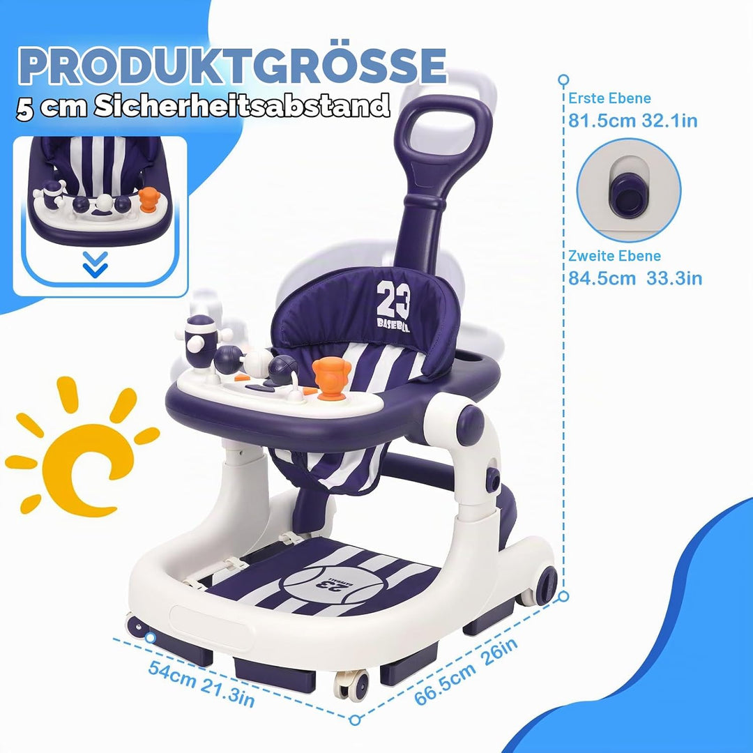 Siairo 3 in 1 Lauflernhilfe Baby Lauflernhilfe mit einstellbarer Höhe &amp; Geschwindigkeit Rollen, Lich