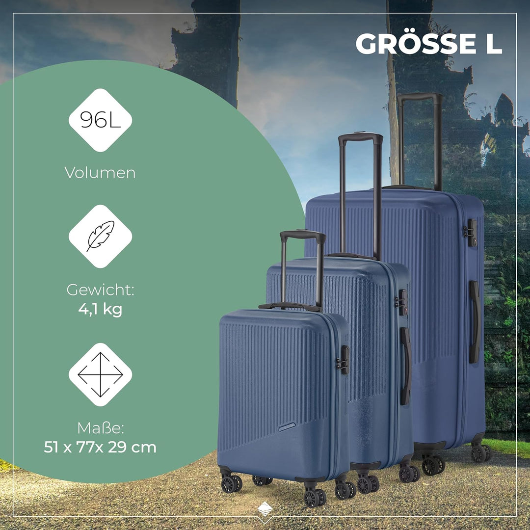 travelite 4-Rad Koffer Set 3 teilig Grössen L/M/S, Gepäck Serie BALI: ABS Hartschalen Trolleys mit T