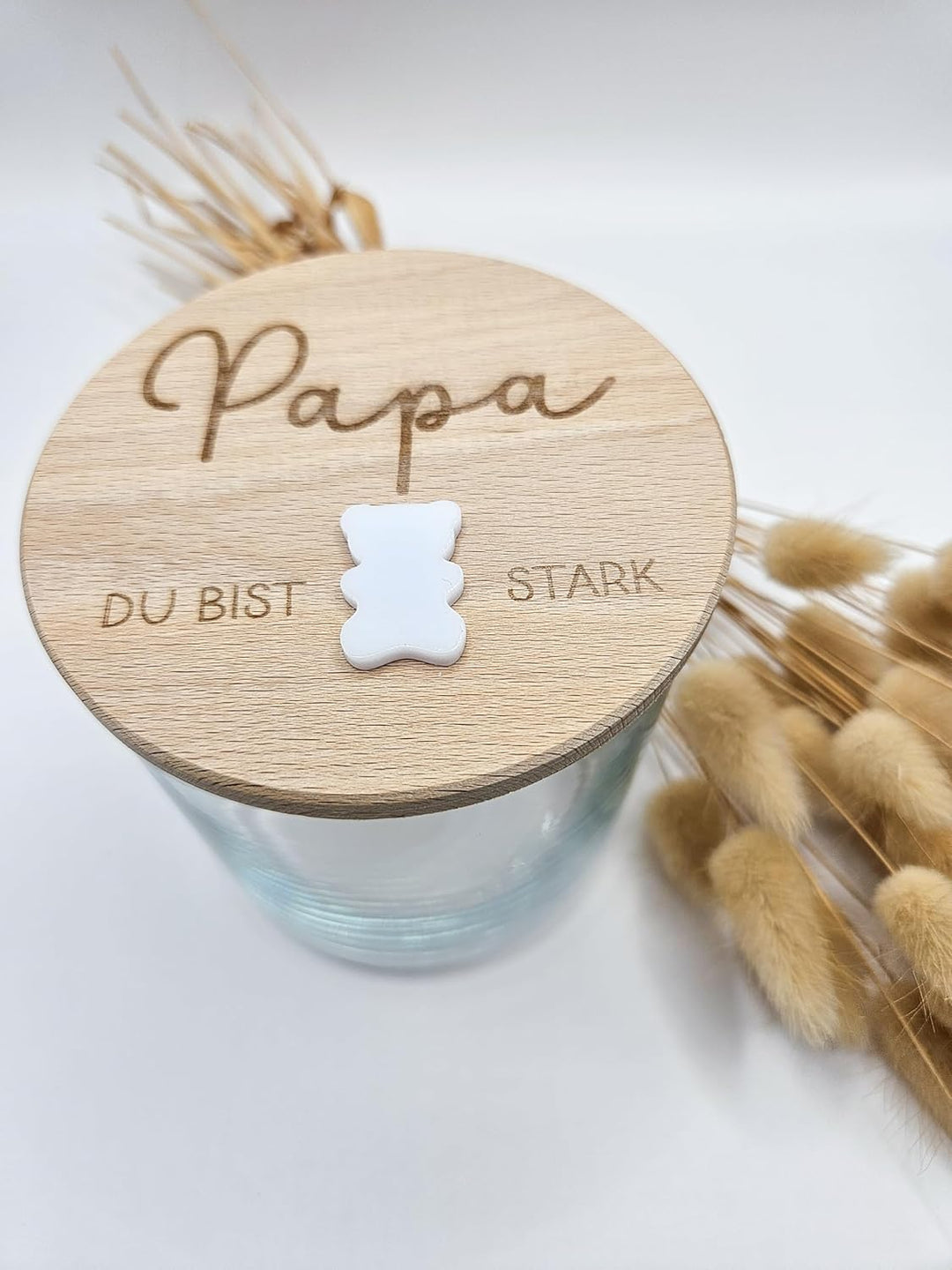Generisch Personalisiertes Vorratsglas mit Holzdeckel, Papa Du Bist Stark Gravur, 530ml, mit 3D Acry
