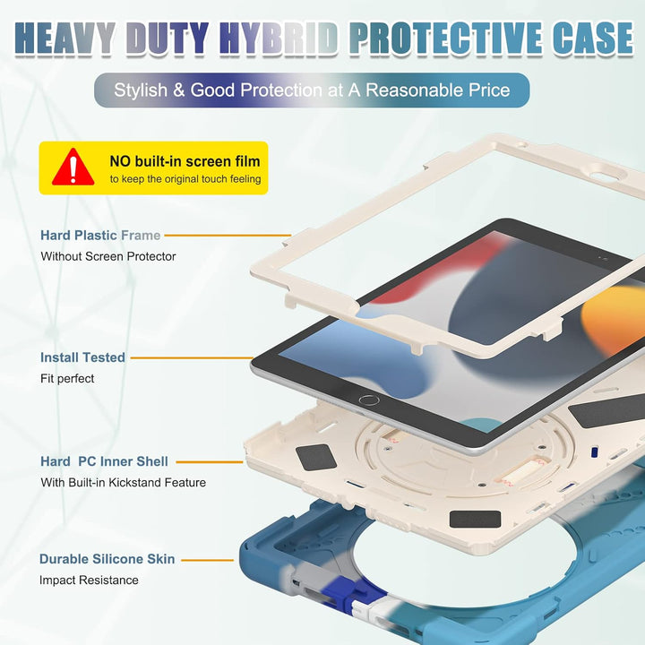 UFinetech iPad 9 Generation Hülle, iPad 10.2 Hülle, iPad Case 7./8., 360 Drehbarer Ständer Handschla