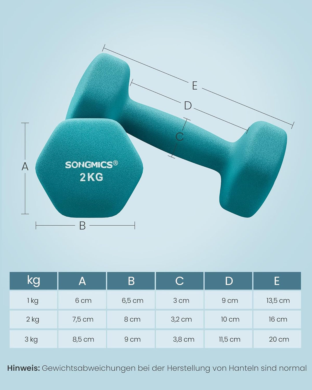 SONGMICS Kurzhantel Set, Hexagon, mit Hantelständer, 2 x 1 kg, 2 x 2 kg, 2 x 3 kg, mattes Finish, Ne