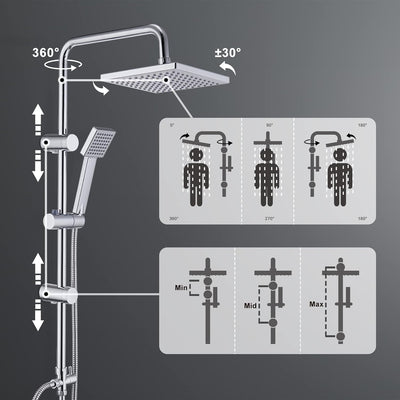 JOHO Edelstahl Regendusche Set, Duschset ohne Armatur, Duschsystem, Überkopfbrause Set, Duschstange