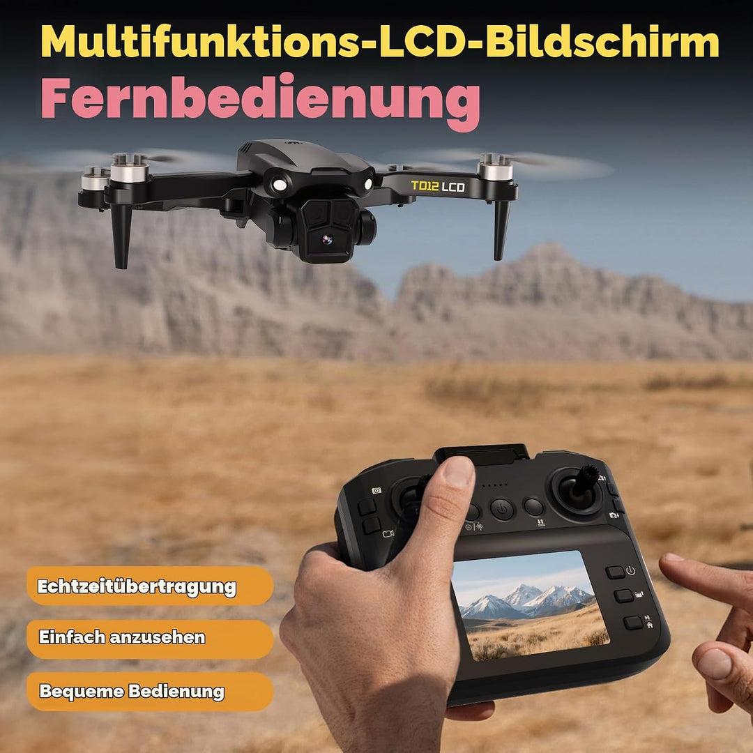 TD12LCD Drohne mit Kamera für Erwachsene, Drohnen mit Optischer Flusspositionierung, Bürstenlosem Mo
