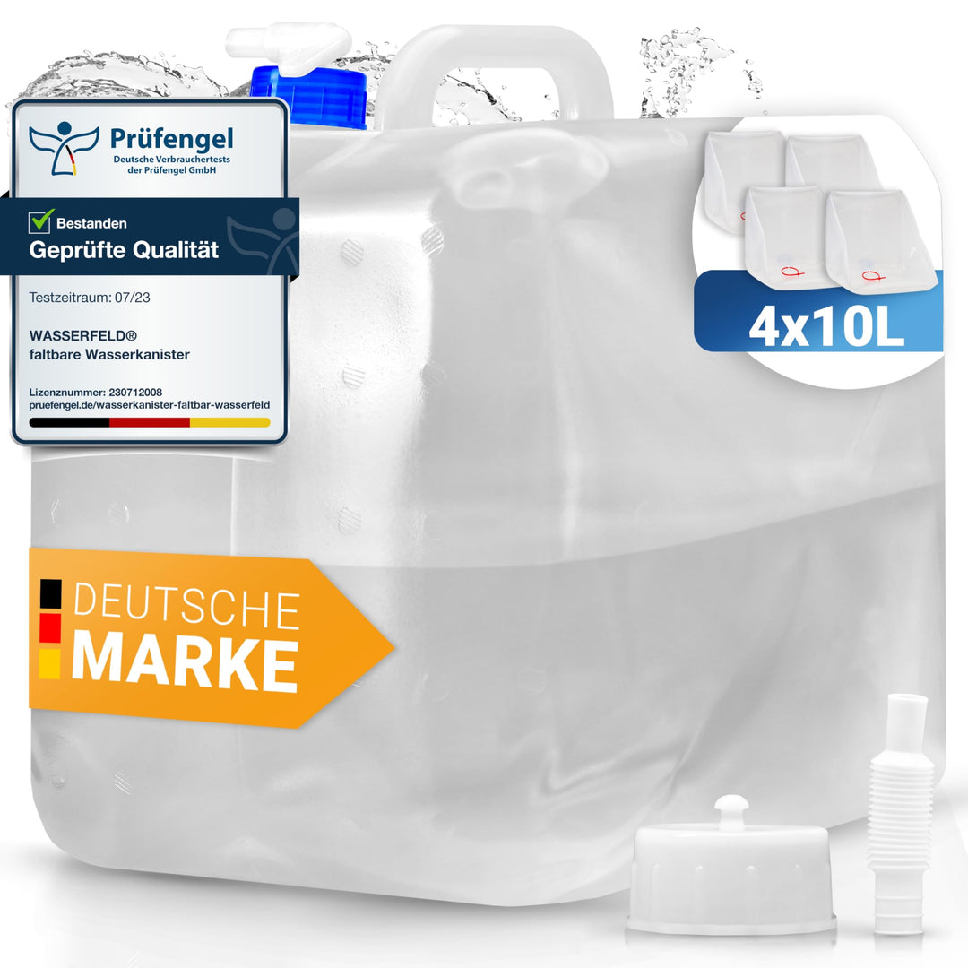 [10L - 20L Wasserkanister Faltbar inkl. auslaufsicherem Dosierhahn & Tragehenkel - Robuster Trinkwas