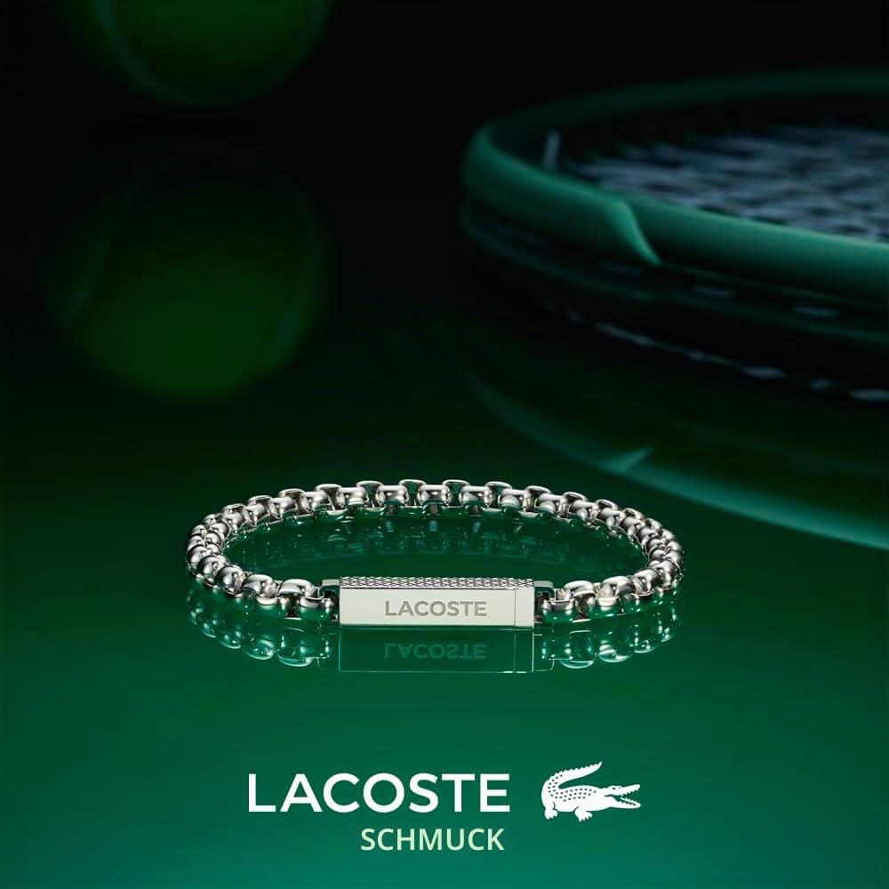 Lacoste Gliederarmband für Herren Kollektion L'ESSENTIEL Verziert mit petit piqué Muster Silver, Sil