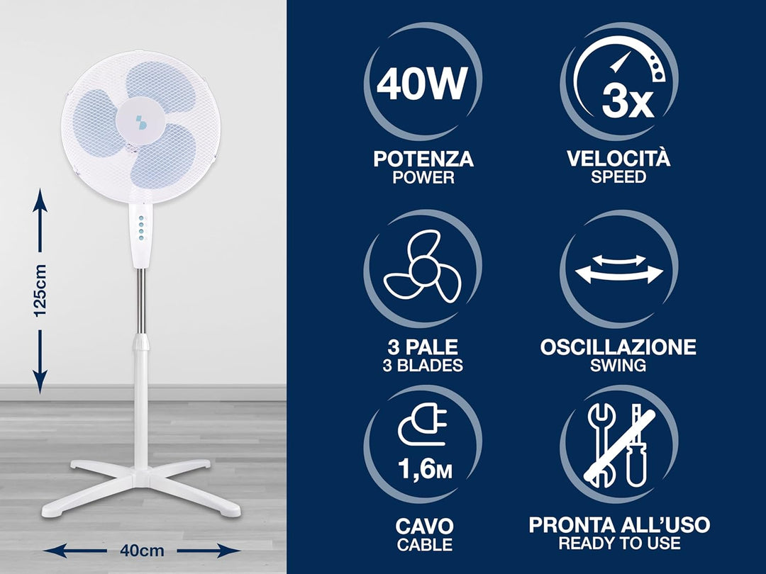 BEPER P206VEN103 Standventilator, 3 Flügel, höhenverstellbar bis 125 cm, 3 Geschwindigkeiten, automa