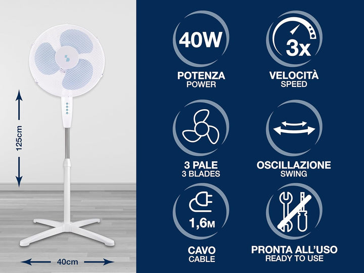 BEPER P206VEN103 Standventilator, 3 Flügel, höhenverstellbar bis 125 cm, 3 Geschwindigkeiten, automa