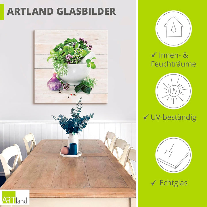 ARTland Glasbilder Wandbild Glas Bild einteilig 50x50 cm Quadratisch Stillleben Kräuter Gewürze Küch