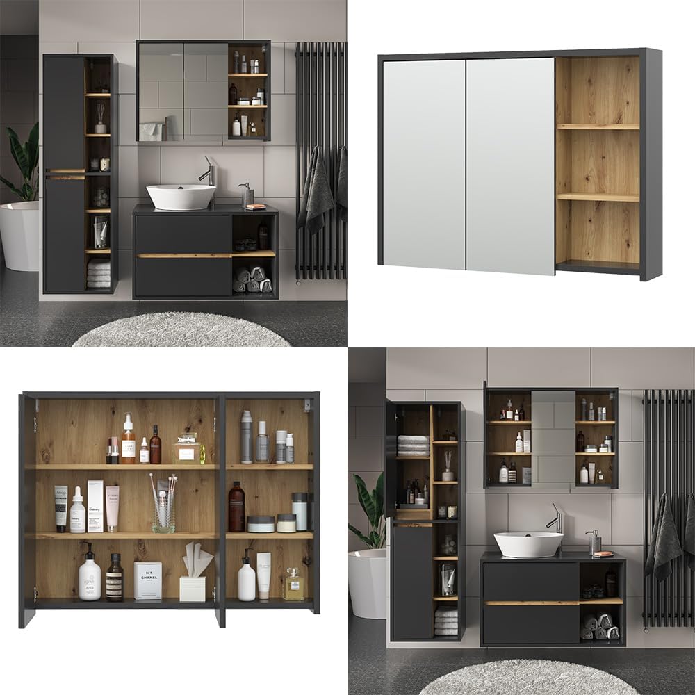 Vicco Badspiegelschrank Viola, Anthrazit/Eiche, 100 x 75 cm, Artisan-eiche