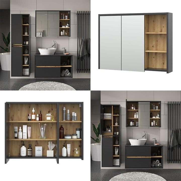 Vicco Badspiegelschrank Viola, Anthrazit/Eiche, 100 x 75 cm, Artisan-eiche